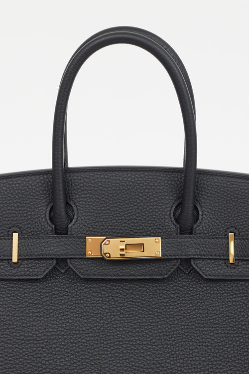 Hermès 2022 Noir Clemence Leather 
Gold Birkin 30 Bag