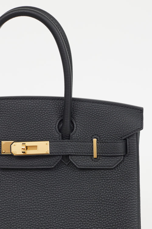 Hermès 2022 Noir Clemence Leather 
Gold Birkin 30 Bag