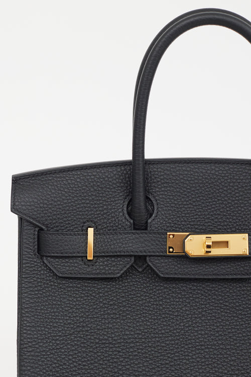 Hermès 2022 Noir Clemence Leather 
Gold Birkin 30 Bag