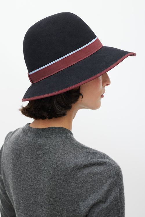 Hermès Black 
Burgundy Stripe Felt Bowler Fedora