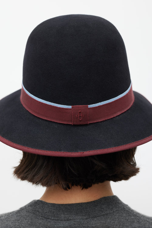 Hermès Black 
Burgundy Stripe Felt Bowler Fedora