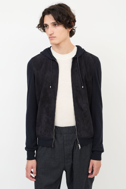 Hermès Black Cashmere 
Suede Zip Hoodie