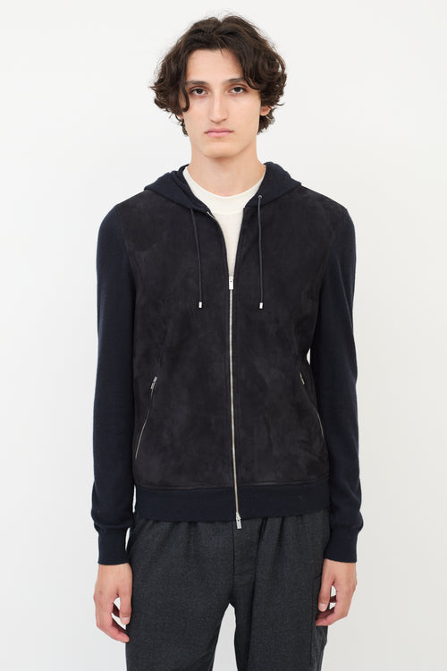 Hermès Black Cashmere 
Suede Zip Hoodie