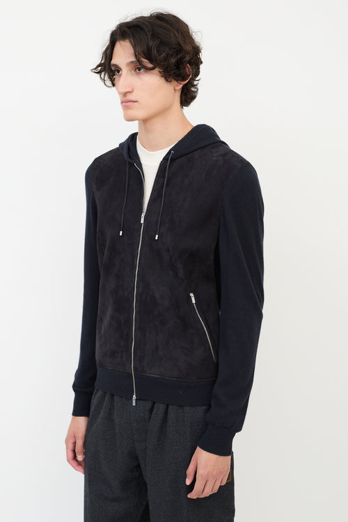 Hermès Black Cashmere 
Suede Zip Hoodie