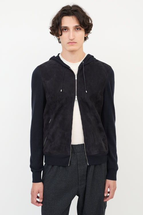 Hermès Black Cashmere 
Suede Zip Hoodie