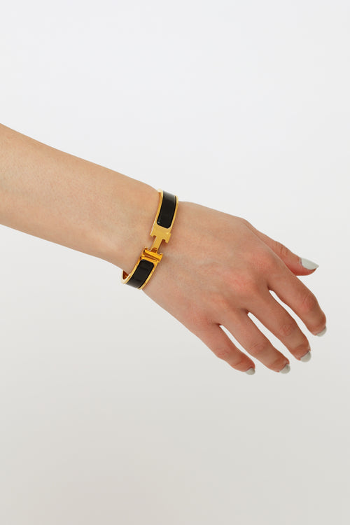 Hermes Noir Enamel Clic H Bracelet