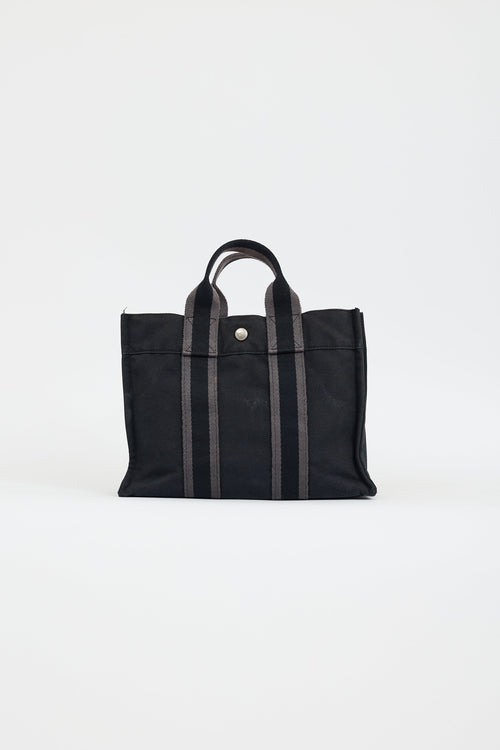 Hermès 2000s Black 
Grey Toile Herline Fourre Tout PM Bag