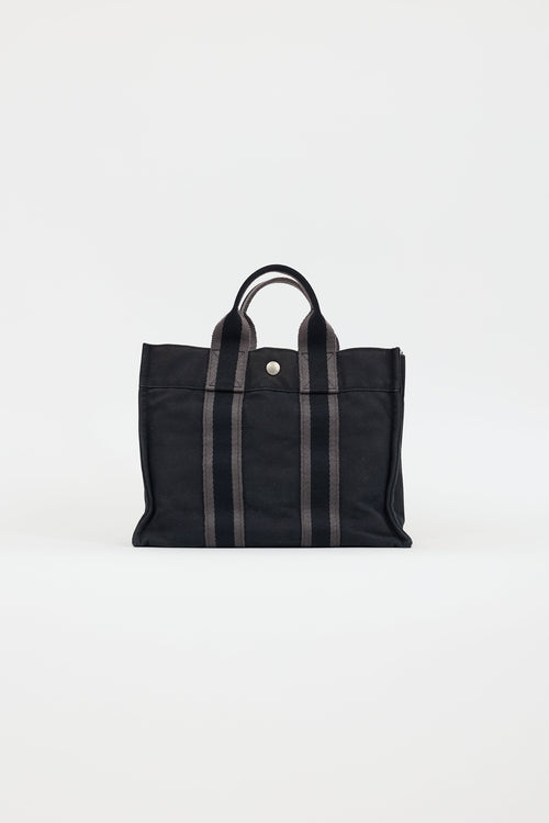 Hermès 2000s Black 
Grey Toile Herline Fourre Tout PM Bag