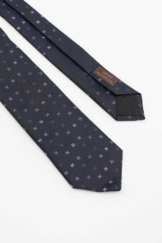 Hermès Navy 
Multi Silk H Scintillant Tie