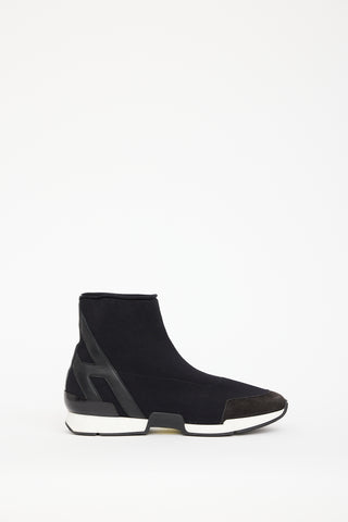 Hermès Black Knit 
Leather Sock Sneaker