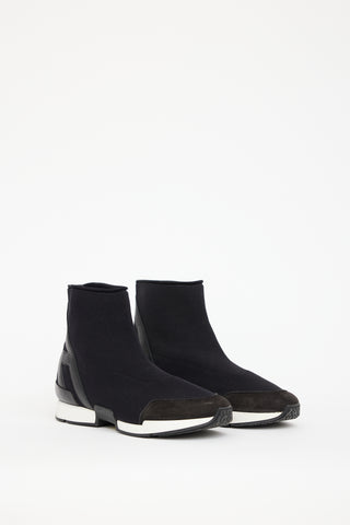 Hermès Black Knit 
Leather Sock Sneaker