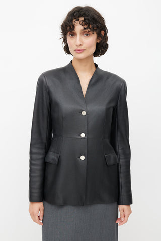 Hermès Black Leather Button Up Jacket