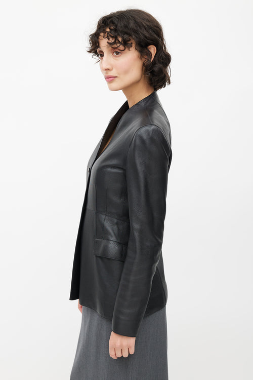 Hermès Black Leather Button Up Jacket