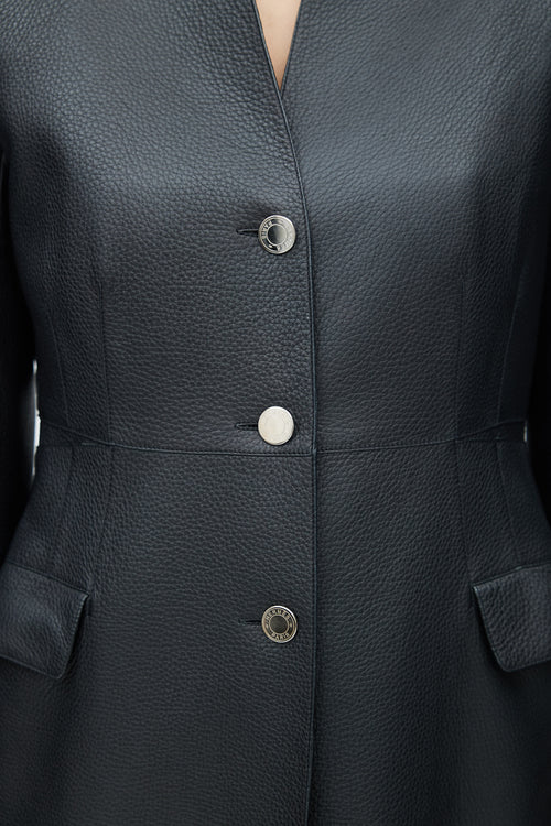 Hermès Black Leather Button Up Jacket