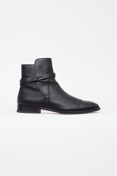 Hermès Black Leather Fortune Ankle Boot