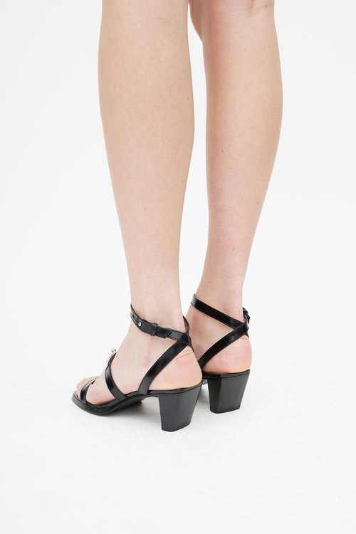 Hermès Black Leather Kelly Buckle Heeled Sandal