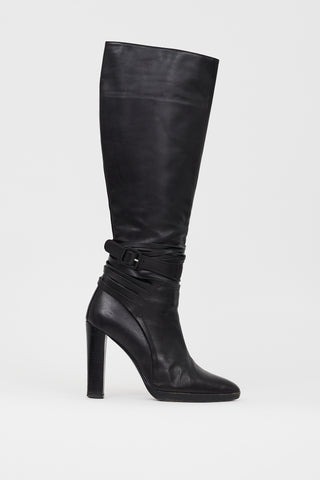 Hermès Black Leather Knee High Boot