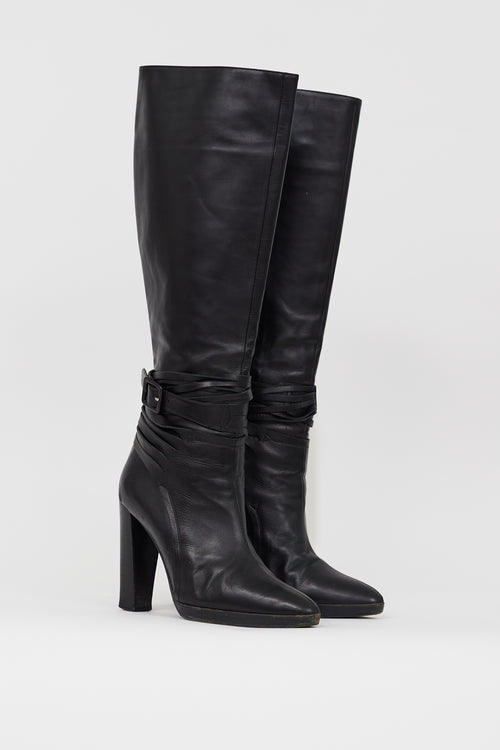 Hermès Black Leather Knee High Boot