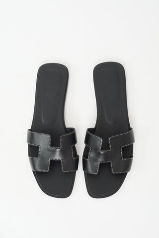 Hermès Black Leather Oran Sandal