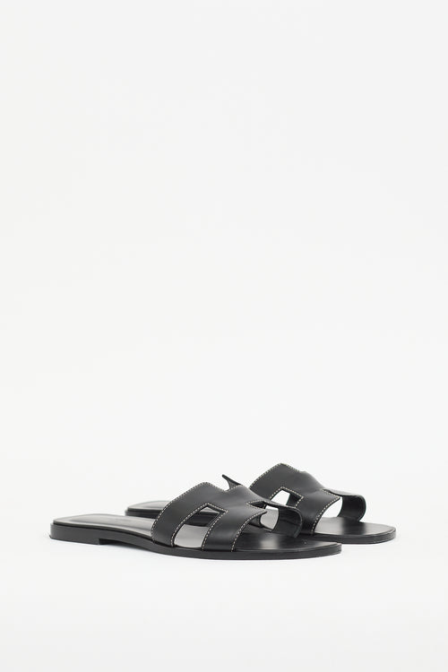 Hermès Black Leather Oran Sandal