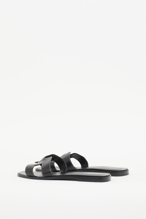 Hermès Black Leather Oran Sandal