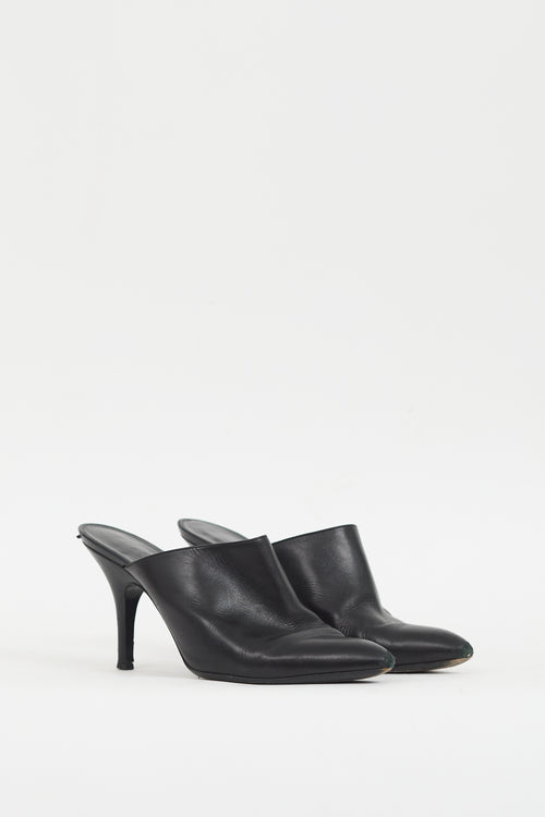 Hermès Black Leather Pointed Toe Mule