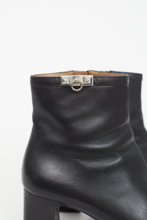 Hermès Black Leather Power Ankle Boot