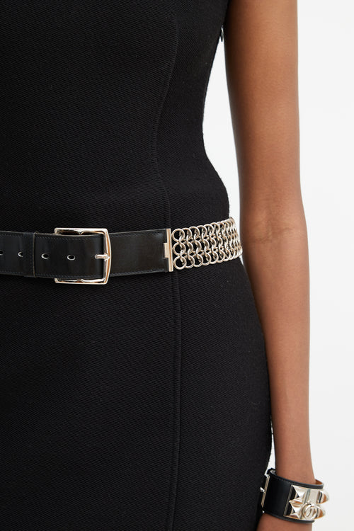 Hermès Black Leather 
Silver Chain Belt