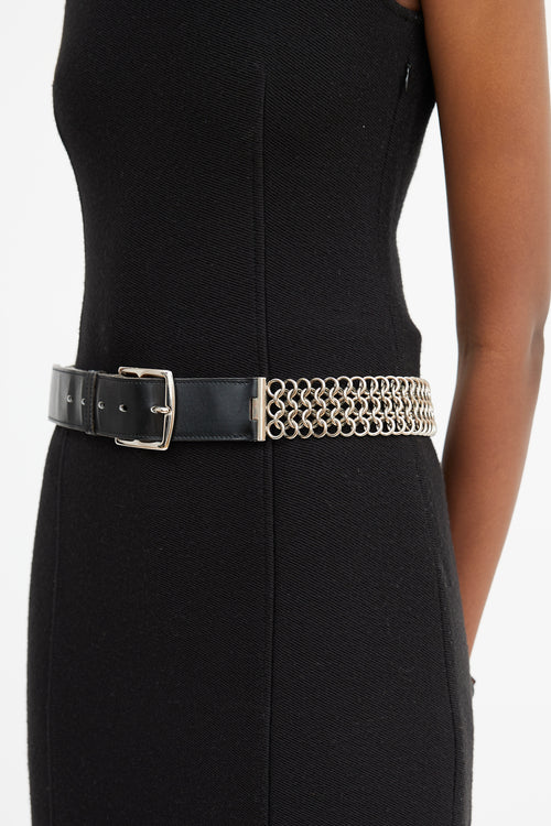 Hermès Black Leather 
Silver Chain Belt