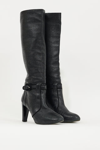 Hermès Black Leather Monogram Knee High Boot