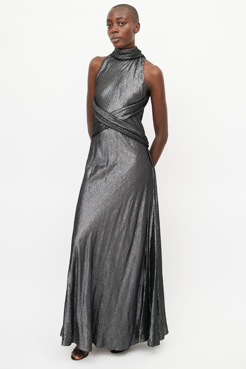 Hermès Black Metallic Criss Cross Halter Dress