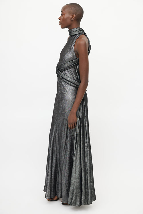 Hermès Black Metallic Criss Cross Halter Dress