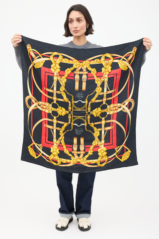 Hermès Black 
Multi Silk Grand Manege 90 Scarf