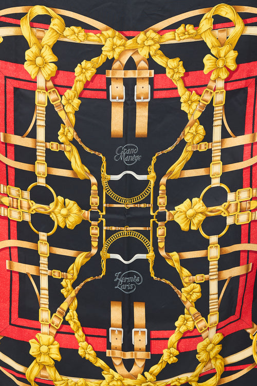 Hermès Black 
Multi Silk Grand Manege 90 Scarf