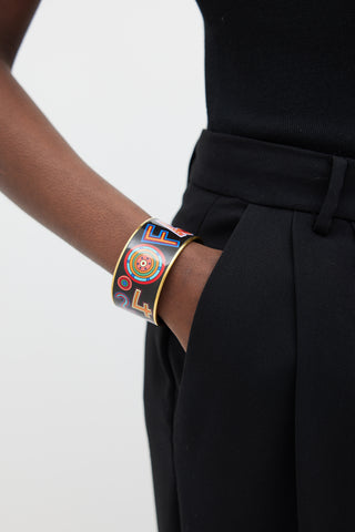 Hermès Black 
Multicolour Enamel Tohu Bohu Print Bangle