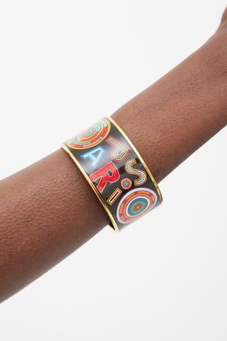 Hermès Black 
Multicolour Enamel Tohu Bohu Print Bangle