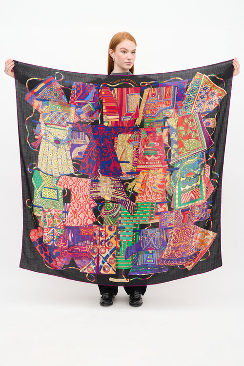 Hermes Black 
Multicolour Votage en Etoffs Scarf