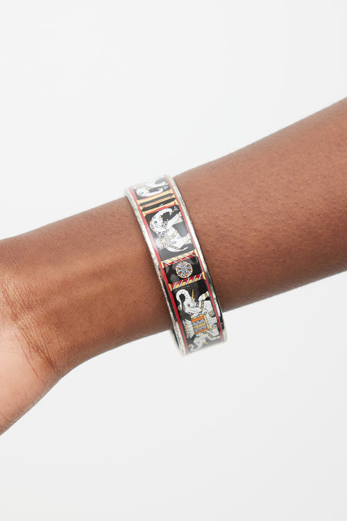 Hermès Black 
Red Enamel Torana Print Bangle