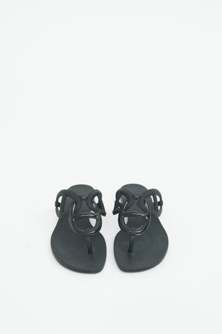 Hermes Black Rubber Egerie Sandal