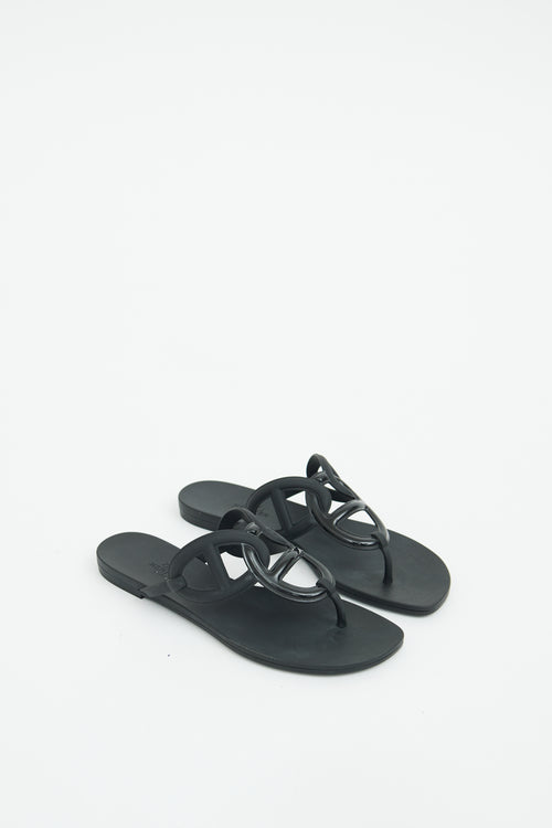 Hermes Black Rubber Egerie Sandal