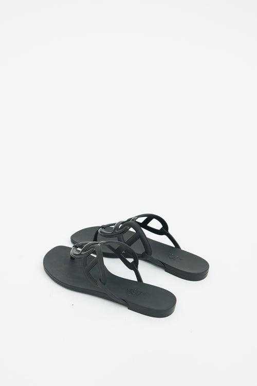 Hermes Black Rubber Egerie Sandal