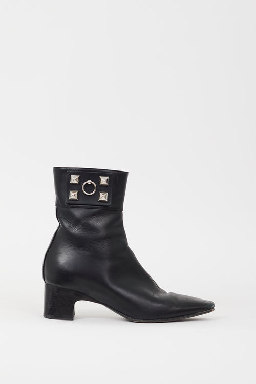 Hermès Black 
Silver Leather Studded Decouverte 50 Boot