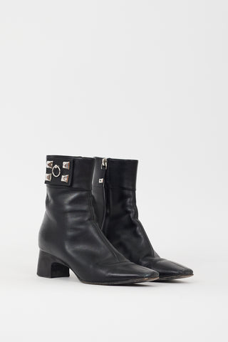 Hermès Black 
Silver Leather Studded Decouverte 50 Boot