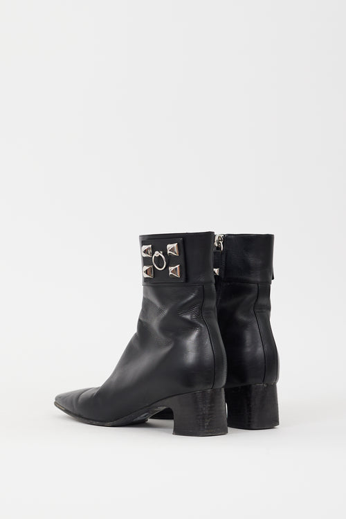 Hermès Black 
Silver Leather Studded Decouverte 50 Boot