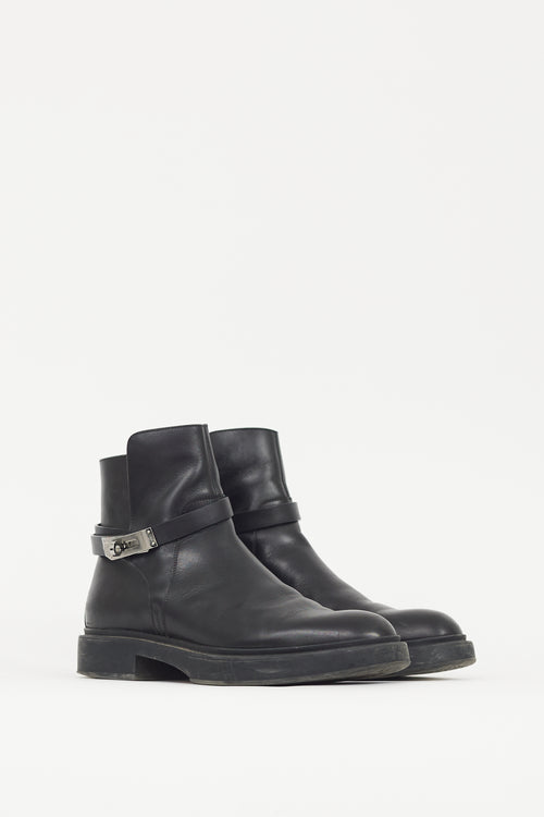 Hermès Black 
Silver Leather Veo Boot