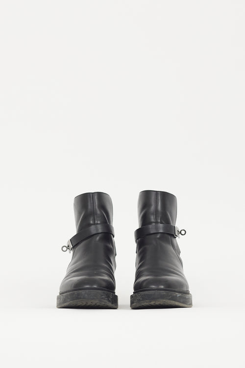 Hermès Black 
Silver Leather Veo Boot