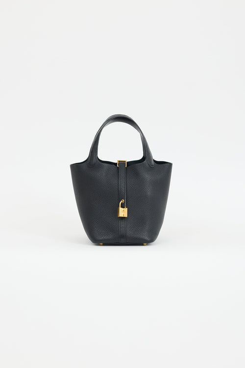 Hermès 2021 Noir Clemence 
Autruche Handle Picotin 18 Lock Bag