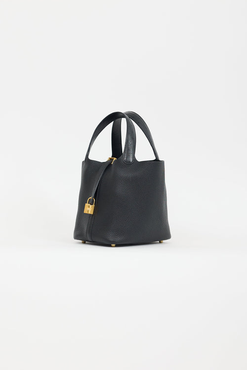 Hermès 2021 Noir Clemence 
Autruche Handle Picotin 18 Lock Bag