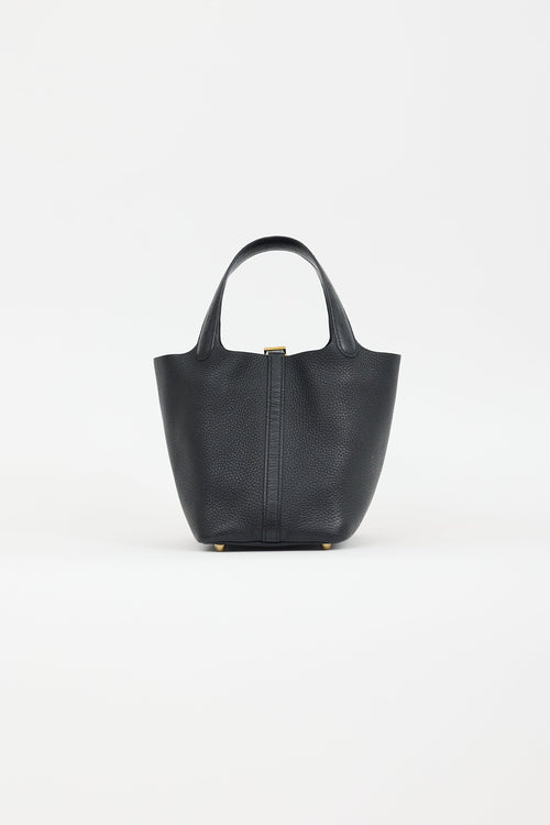 Hermès 2021 Noir Clemence 
Autruche Handle Picotin 18 Lock Bag