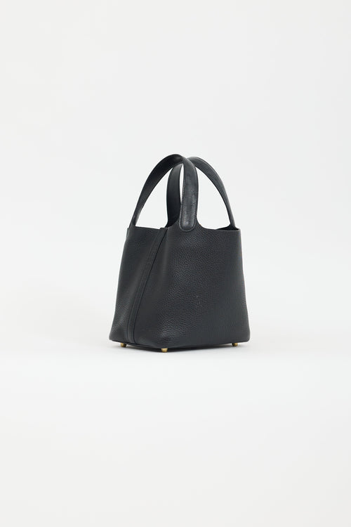 Hermès 2021 Noir Clemence 
Autruche Handle Picotin 18 Lock Bag